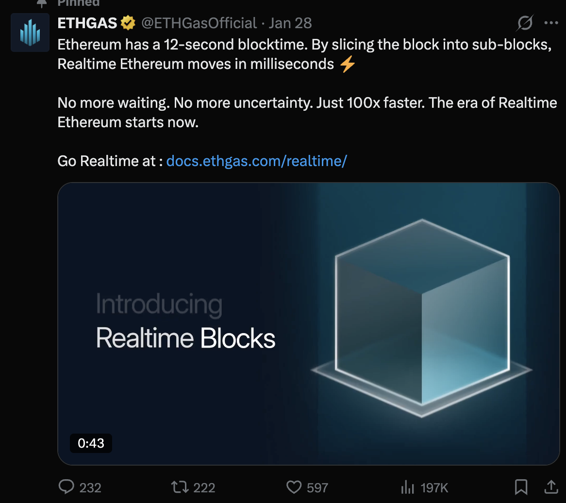 ETHGAS — Realtime Blocks announcement
